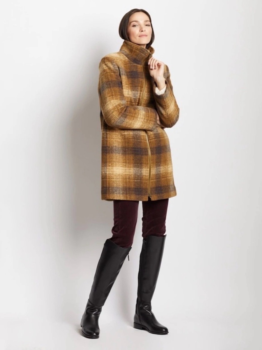 PENDLETON Brown Wool Plaid Camden Topper Zip Front Coat
